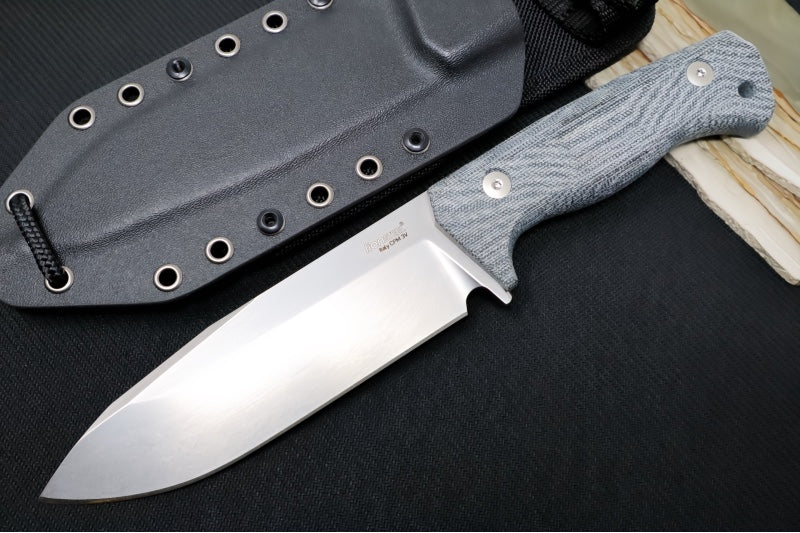Lionsteel T6 Fixed Blade Hunting Knife - Black Canvas Micarta Handle / Stonewash Finish / CPM-3V Steel T6-CVB-3V