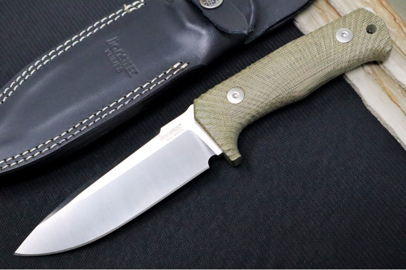 Lionsteel T5 Fixed Blade -  Green Canvas Micarta Handle / Niolox Steel / Black Leather Sheath T5 CVG