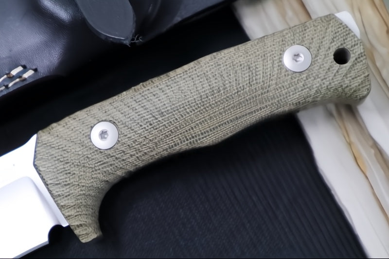 Lionsteel T5 Fixed Blade -  Green Canvas Micarta Handle / Niolox Steel / Black Leather Sheath T5 CVG