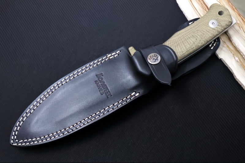 Lionsteel T5 Fixed Blade -  Green Canvas Micarta Handle / Niolox Steel / Black Leather Sheath T5 CVG