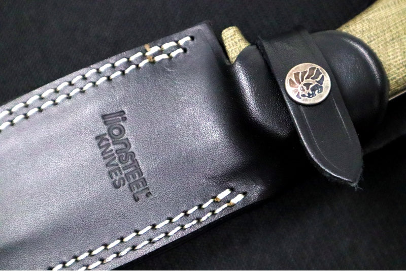 Lionsteel T5 Fixed Blade -  Green Canvas Micarta Handle / Niolox Steel / Black Leather Sheath T5 CVG