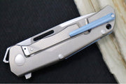 Lionsteel Q4ttro Flipper - Drop Point Blade / CPM-Magnacut Steel / Titanium Handle with Fat Carbon Fiber Inlays / Blue Anodized Clip Q4 GY - Northwest Knives