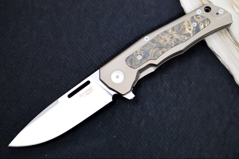 Lionsteel Q4ttro Flipper - Drop Point Blade / CPM-Magnacut Steel / Bronze Anodized Titanium Handle with Fat Carbon Fiber Inlays Q4 BR