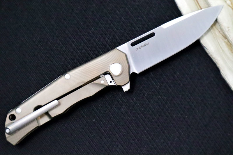 Lionsteel Q4ttro Flipper - Drop Point Blade / CPM-Magnacut Steel / Bronze Anodized Titanium Handle with Fat Carbon Fiber Inlays Q4 BR