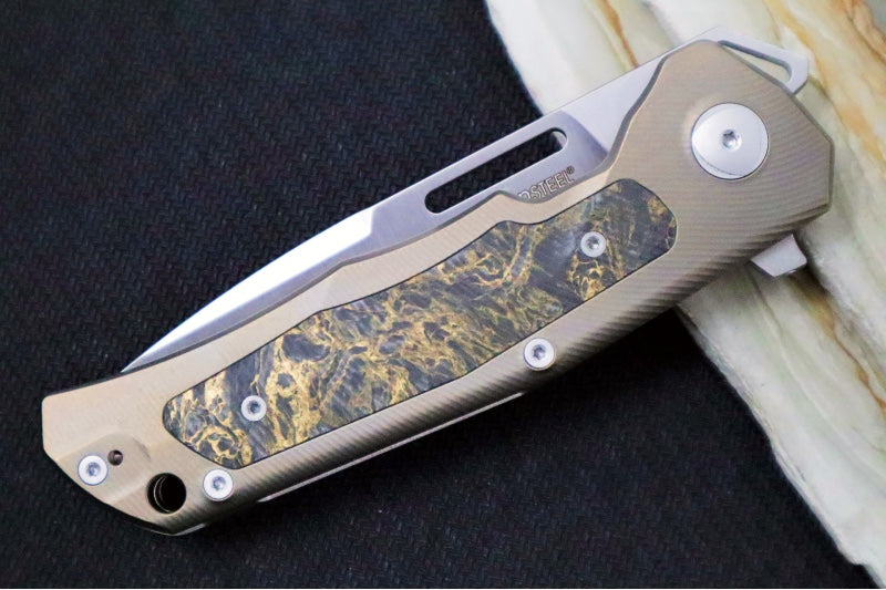 Lionsteel Q4ttro Flipper - Drop Point Blade / CPM-Magnacut Steel / Bronze Anodized Titanium Handle with Fat Carbon Fiber Inlays Q4 BR