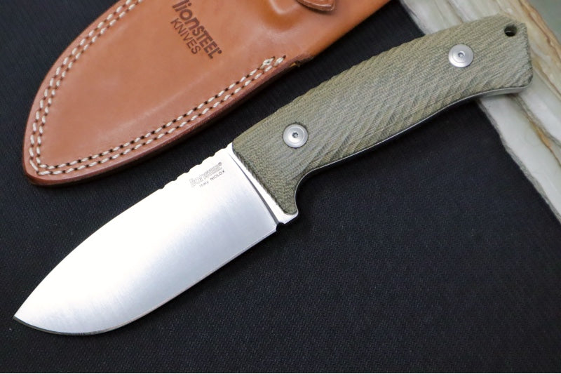 Lionsteel M3 Hunting Knife - Green Micarta Handle / Satin Niolox Steel / Brown Leather Sheath M3 CVG
