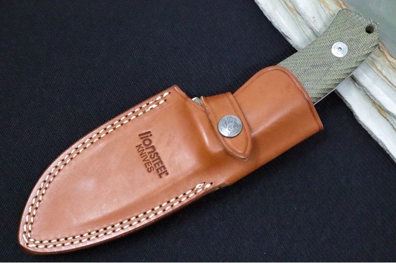 Lionsteel M3 Hunting Knife - Green Micarta Handle / Satin Niolox Steel / Brown Leather Sheath M3 CVG