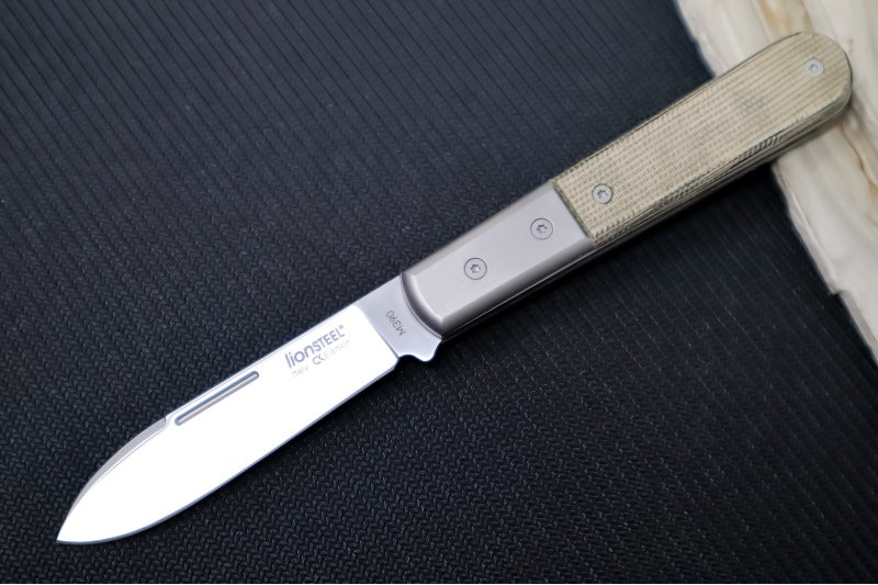 Lionsteel Barlow Slipjoint - Green Canvas Micarta Handle / M390 Steel / Spear Point (Rounded) Blade / Satin Finish CK0115CVG - Northwest Knives