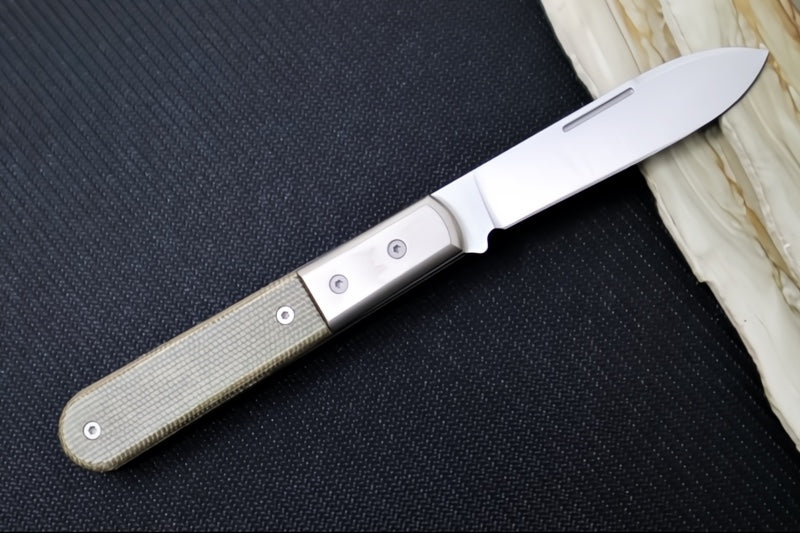 Lionsteel Barlow Slipjoint - Green Canvas Micarta Handle / M390 Steel / Spear Point (Rounded) Blade / Satin Finish CK0115CVG