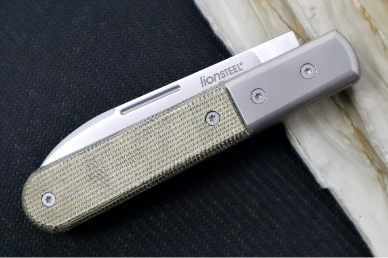 Lionsteel Barlow Slipjoint - Green Canvas Micarta Handle / M390 Steel / Spear Point (Rounded) Blade / Satin Finish CK0115CVG