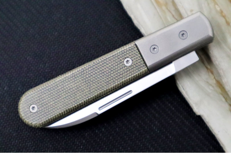 Lionsteel Barlow Slipjoint - Green Canvas Micarta Handle / M390 Steel / Spear Point (Rounded) Blade / Satin Finish CK0115CVG - Northwest Knives