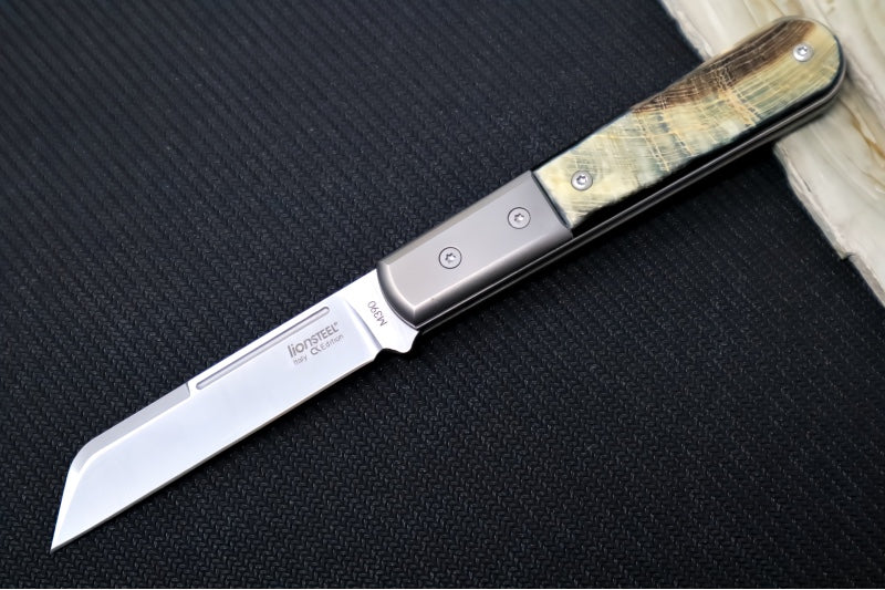 Lionsteel Barlow Slipjoint - Ram Horn Handle / M390 Steel / Sheepsfoot Blade / Satin Finish CK0115RM - Northwest Knives
