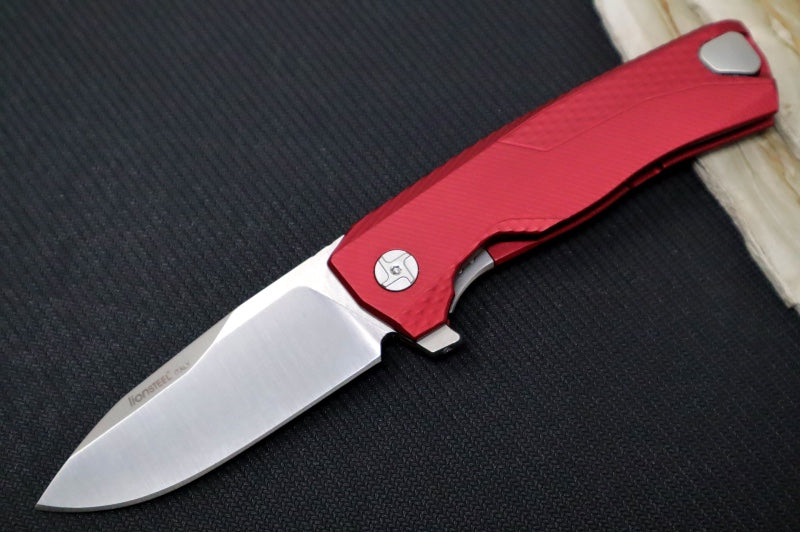 Lionsteel ROK Flipper - Red Anodized Aluminum Handle / Drop Point Blade / Satin Finish ROK A RS