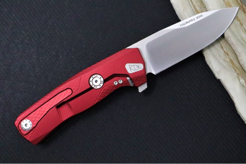 Lionsteel ROK Flipper - Red Anodized Aluminum Handle / Drop Point Blade / Satin Finish ROK A RS