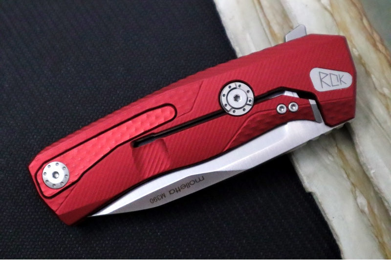 Lionsteel ROK Flipper - Red Anodized Aluminum Handle / Drop Point Blade / Satin Finish ROK A RS