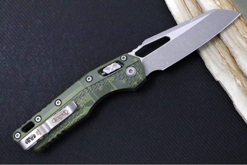 Microtech MSI Manual Folder - Apocalyptic Finished Blade / OD Green Flag Polymer Handle 210T-10APPMODFLAG