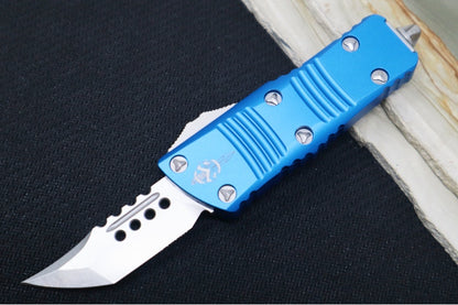 Microtech Mini Troodon Signature Series OTF - Hellhound Blade /  Stonewash Finish / Blue Anodized Aluminum Handle 819-10BLS