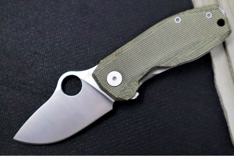 Spyderco Spynano FLASH BATCH - Green Canvas Micarta & Titanium Handle / M398 Steel / Satin Finish / Drop Point Blade C268MTIP
