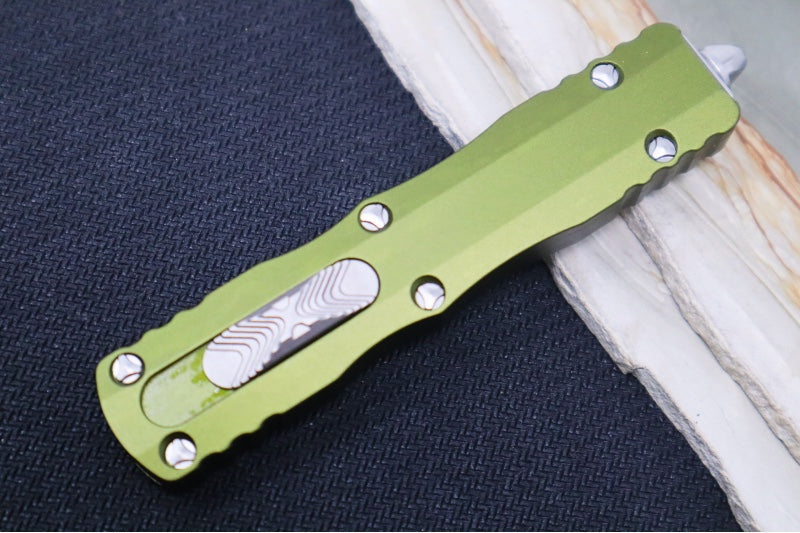 Microtech Dirac OTF - Dagger Blade with Partial Serrations / Stonewash Finish / OD Green Aluminum Handle 225-11OD