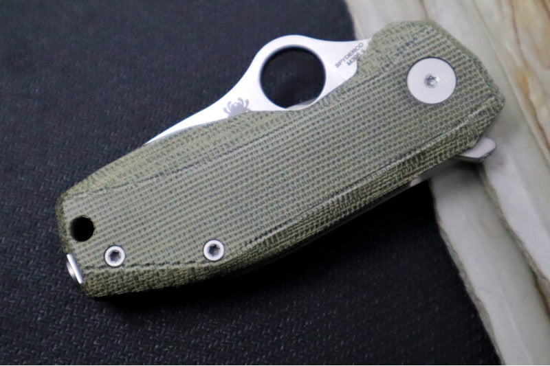 Spyderco Spynano FLASH BATCH - Green Canvas Micarta & Titanium Handle / M398 Steel / Satin Finish / Drop Point Blade C268MTIP