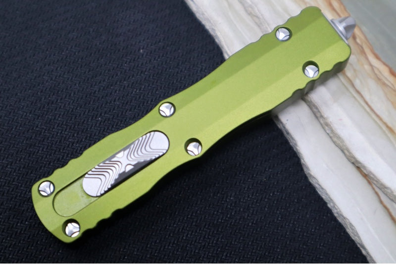 Microtech Dirac OTF - Dagger Blade with Full Serrations / Satin Finish / OD Green Aluminum Handle 225-6OD