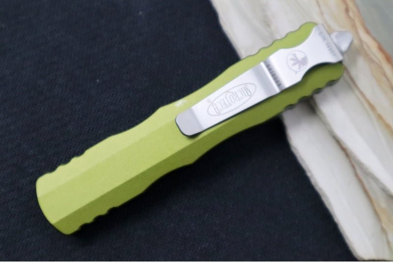 Microtech Dirac OTF - Dagger Blade with Full Serrations / Satin Finish / OD Green Aluminum Handle 225-6OD