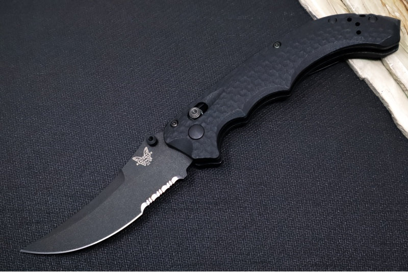 Benchmade Mini Bedlam 865SBK - CPM-S90V Steel / Graphite Black Cerakoted Scimitar Blade / Textured Black G-10 Handle