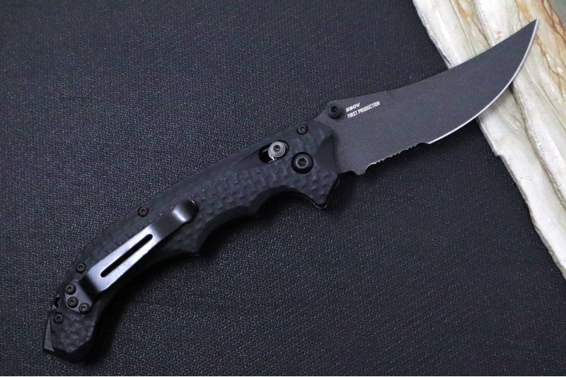Benchmade Mini Bedlam 865SBK - CPM-S90V Steel / Graphite Black Cerakoted Scimitar Blade / Textured Black G-10 Handle