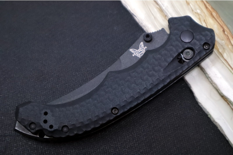 Benchmade Mini Bedlam 865SBK - CPM-S90V Steel / Graphite Black Cerakoted Scimitar Blade / Textured Black G-10 Handle