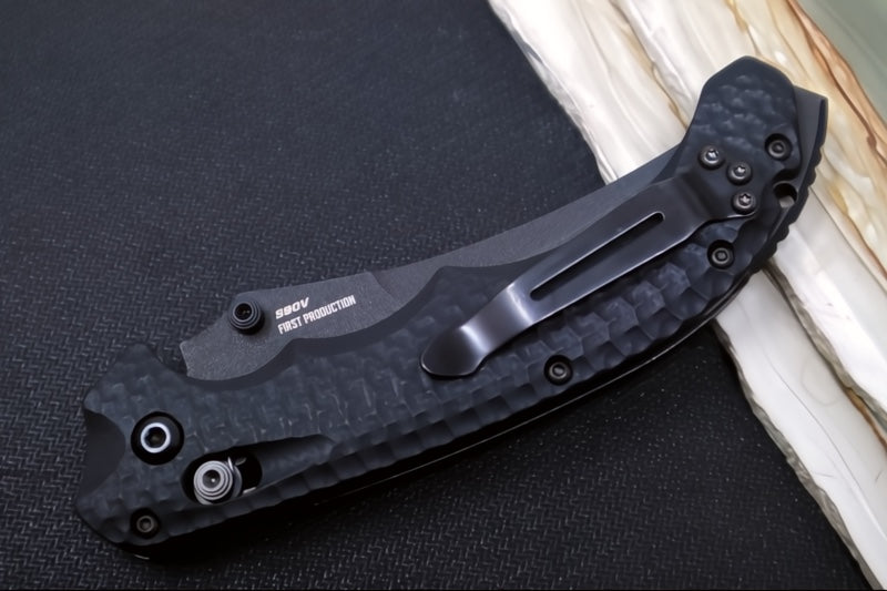 Benchmade Mini Bedlam 865SBK - CPM-S90V Steel / Graphite Black Cerakoted Scimitar Blade / Textured Black G-10 Handle