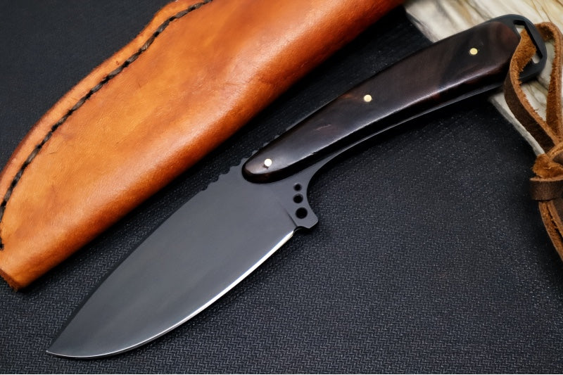 Emery Custom Knives Fixed Blade 3.5" - Desert Ironwood Handle / CPM-S35VN Blade / Hand-Stiched Brown Leather Sheath ZC00062470