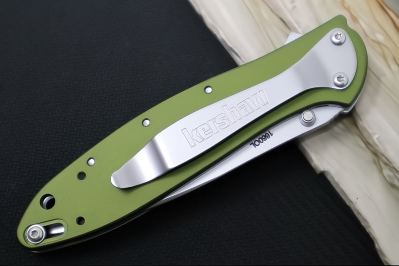 Kershaw 1660OL Leek Flipper - Satin 14C28N Blade / OD Green Aluminum Handle