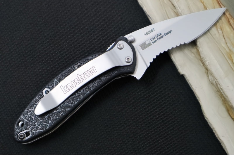 Kershaw 1620ST Scallion Flipper - Partial Serrated Satin Blade / Black Handle