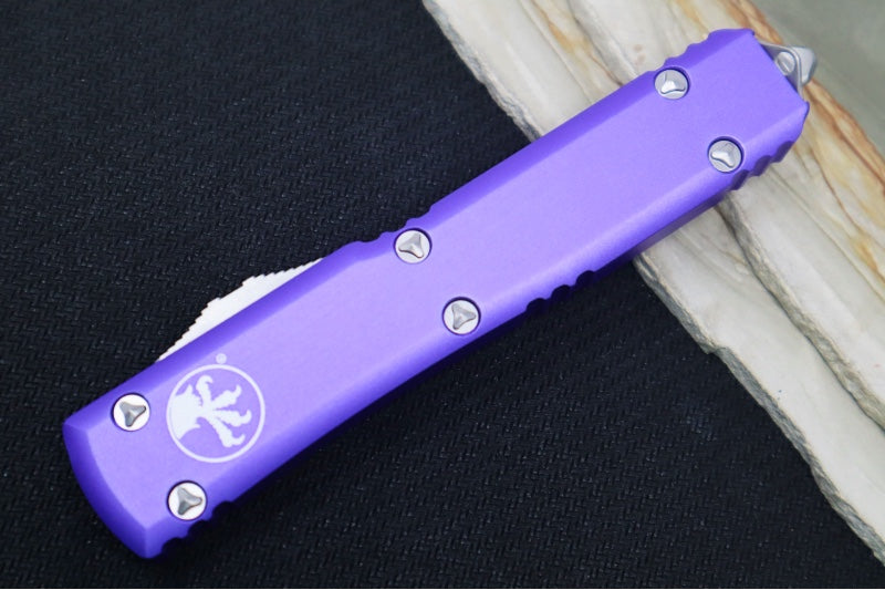 Microtech Ultratech OTF - Single Edge with Partial Serrate / Stonewashed Blade / Purple Anodized Aluminum Handle 121-11PU