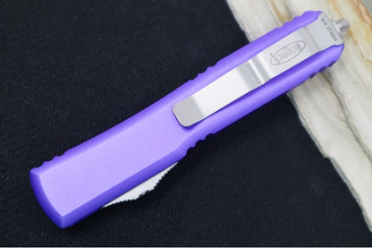 Microtech Ultratech OTF - Single Edge with Partial Serrate / Stonewashed Blade / Purple Anodized Aluminum Handle 121-11PU