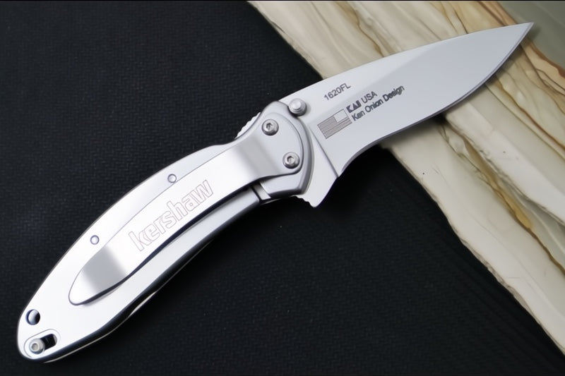 Kershaw 1620FL Scallion Flipper - Satin 420HC Blade / Stainless Steel Aluminum Handle