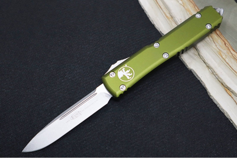 Microtech Ultratech OTF - Single Edge Blade / Stonewash Finish / OD Green Anodized Aluminum Handle - 121-10OD