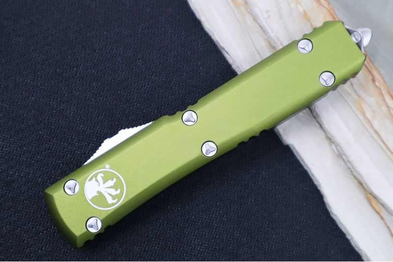 Microtech Ultratech OTF - Single Edge Blade / Stonewash Finish / OD Green Anodized Aluminum Handle - 121-10OD