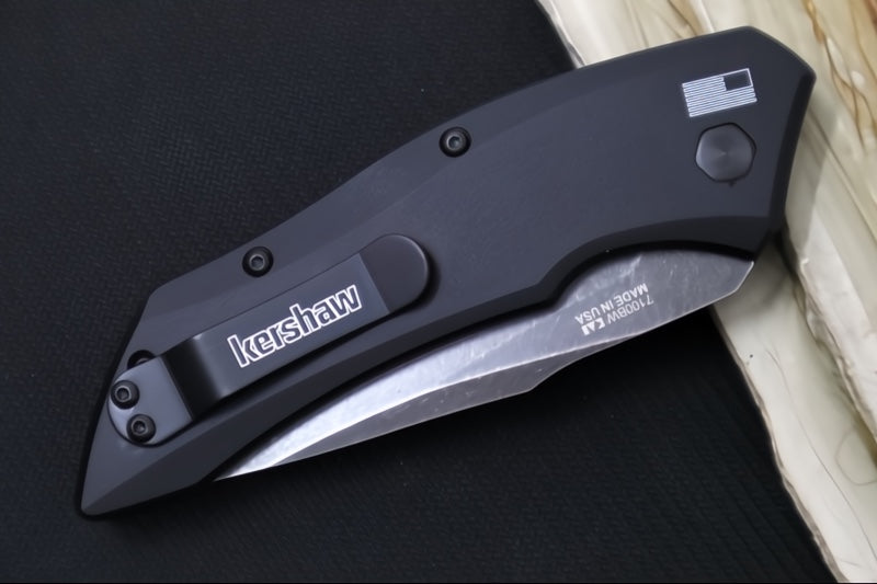 Kershaw 7100BW Launch 1 Auto - Black Wash Blade / Black Aluminum Handle