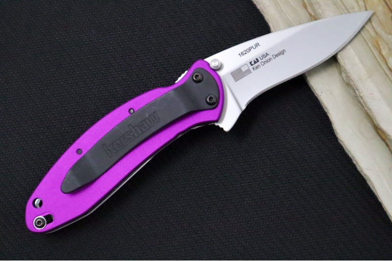 Kershaw 1620PUR Scallion Flipper - Satin Blade / Purple Aluminum Handle - Northwest Knives