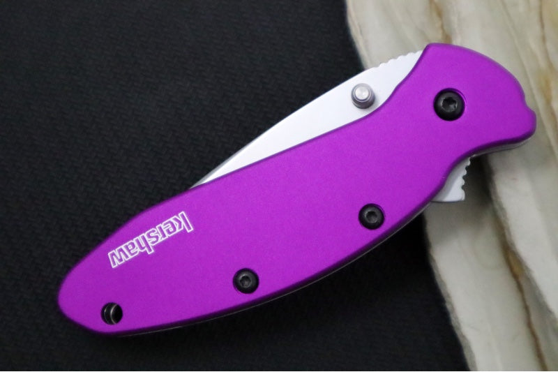 Kershaw 1620PUR Scallion Flipper - Satin Blade / Purple Aluminum Handle - Northwest Knives