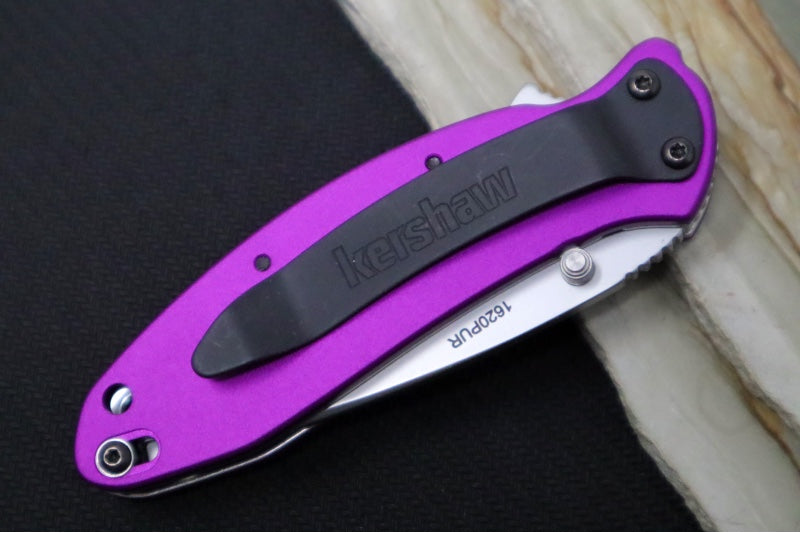 Kershaw 1620PUR Scallion Flipper - Satin Blade / Purple Aluminum Handle - Northwest Knives