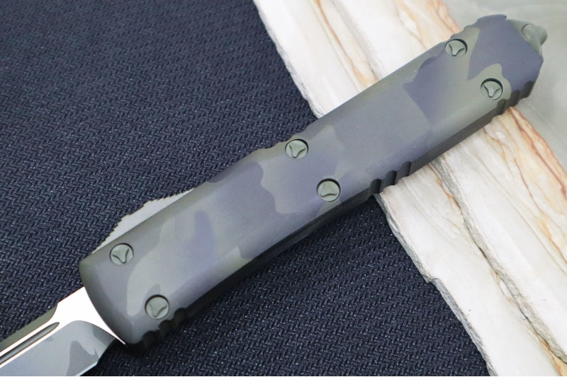 Microtech Ultratech Signature Series OTF - Single Edge Blade / Olive Camo Finish / Olive Camo Coated Handle 121-1OCS