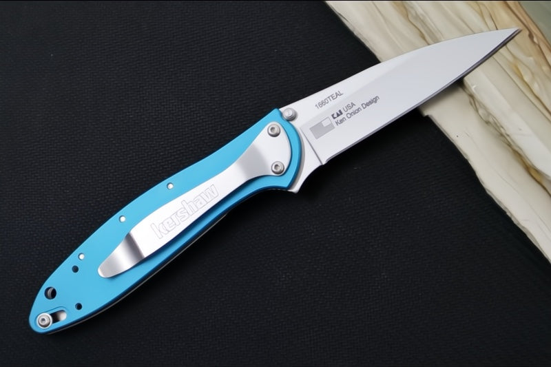 Kershaw 1660TEAL Leek Flipper - Stonewash 14C28N Blade / Teal Aluminum Handle - Northwest Knives