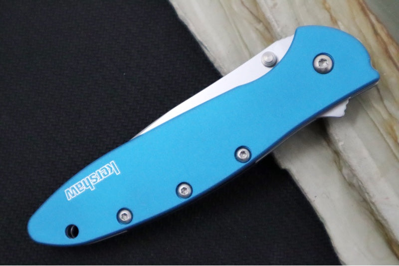 Kershaw 1660TEAL Leek Flipper - Stonewash 14C28N Blade / Teal Aluminum Handle - Northwest Knives