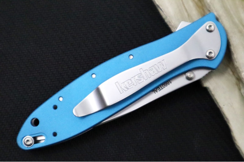 Kershaw 1660TEAL Leek Flipper - Stonewash 14C28N Blade / Teal Aluminum Handle