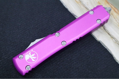 Microtech Ultratech OTF - Single Edge / Apocalyptic Finish / Violet Anodized Aluminum Handle - 121-10APVI