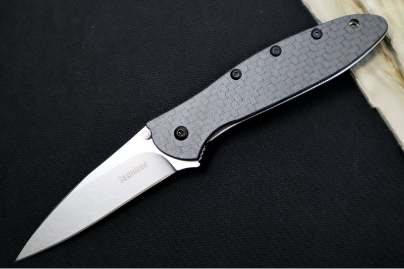Kershaw 1660CF Leek Flipper - Satin Blade / Carbon Fiber Handle