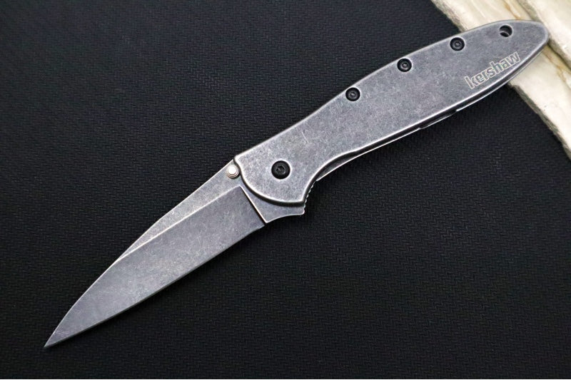 Kershaw 1660BLKW Leek Flipper - Blackwash 14C28N Blade / Blackwash Stainless Steel Handle - Northwest Knives