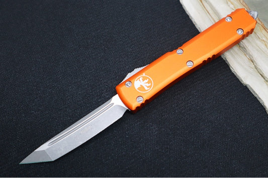 Microtech Ultratech OTF - Tanto Blade / Apocalyptic Finish / Orange Anodized Aluminum Handle 123-10APOR